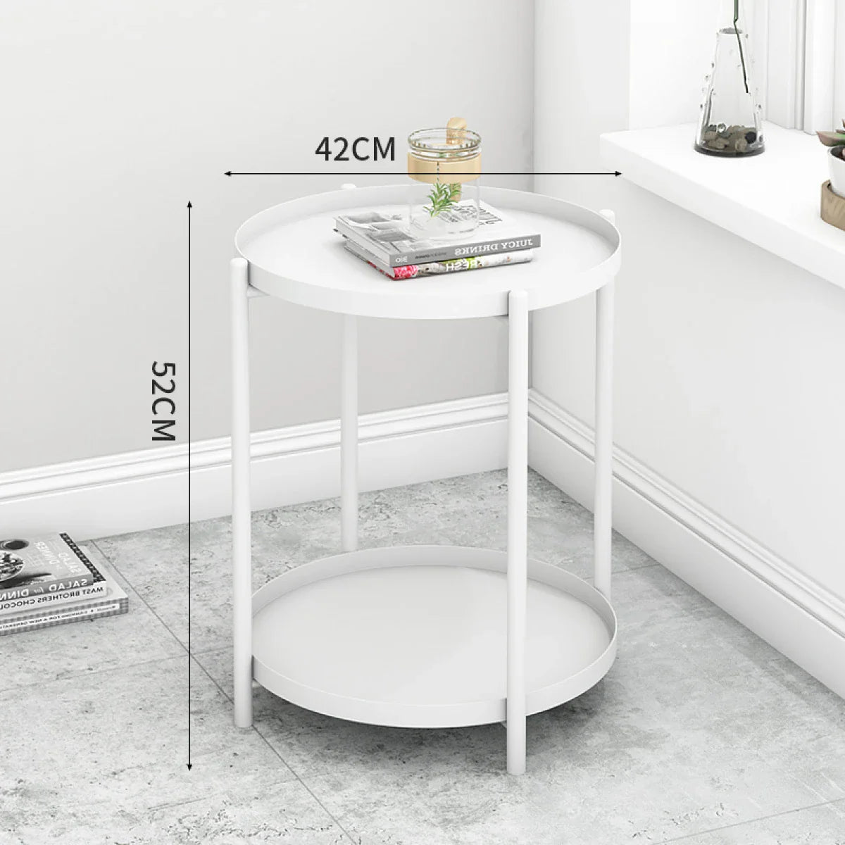 Masuta rotunda pentru cafea din metal, 2 nivele, 42 x 52 cm, negru