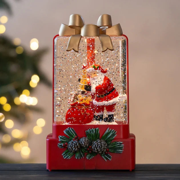 Lampa decorativa Craciun cu lumina si muzica Mos Craciun sau Om de zapada „Fundita festiva”, 18 cm