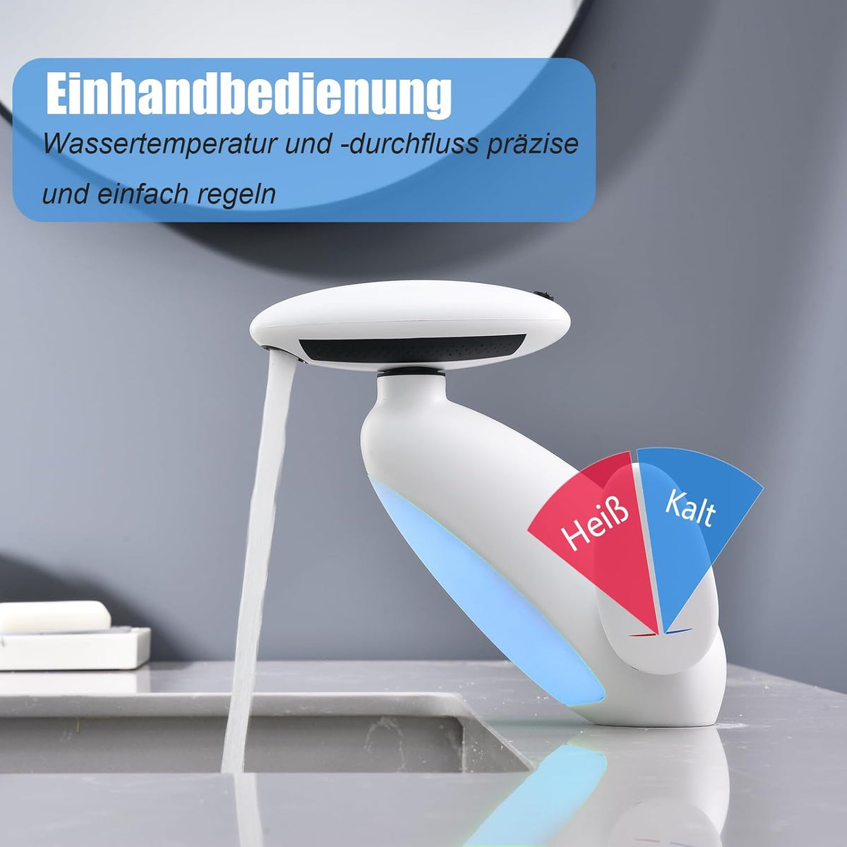 Baterie Chiuveta Baie Premium, 4 Tipuri de Jet, Cap Retractabil, Iluminare LED, Control Inteligent al Apei, Cartus Ceramic