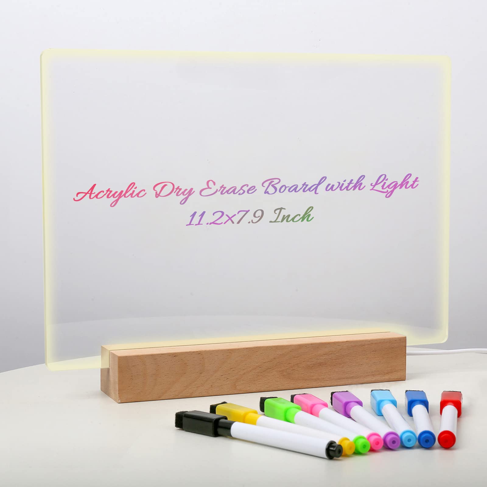 Panou luminos acrilic tip tabla de notite transparenta cu baza din lemn, 30x20cm