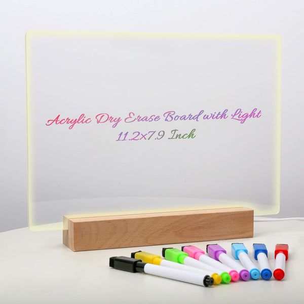 Panou luminos acrilic tip tabla de notite transparenta cu baza din lemn, 30x20cm