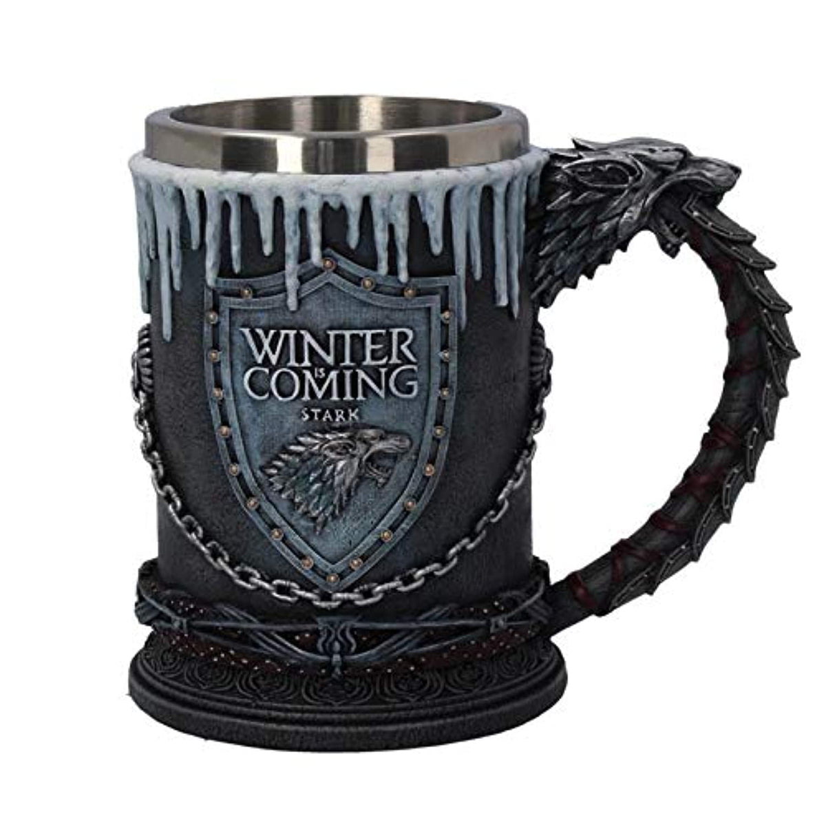 Halba de bere medievala 600 ml  Winter is Coming, maner dragon, efect gheata, interior inox