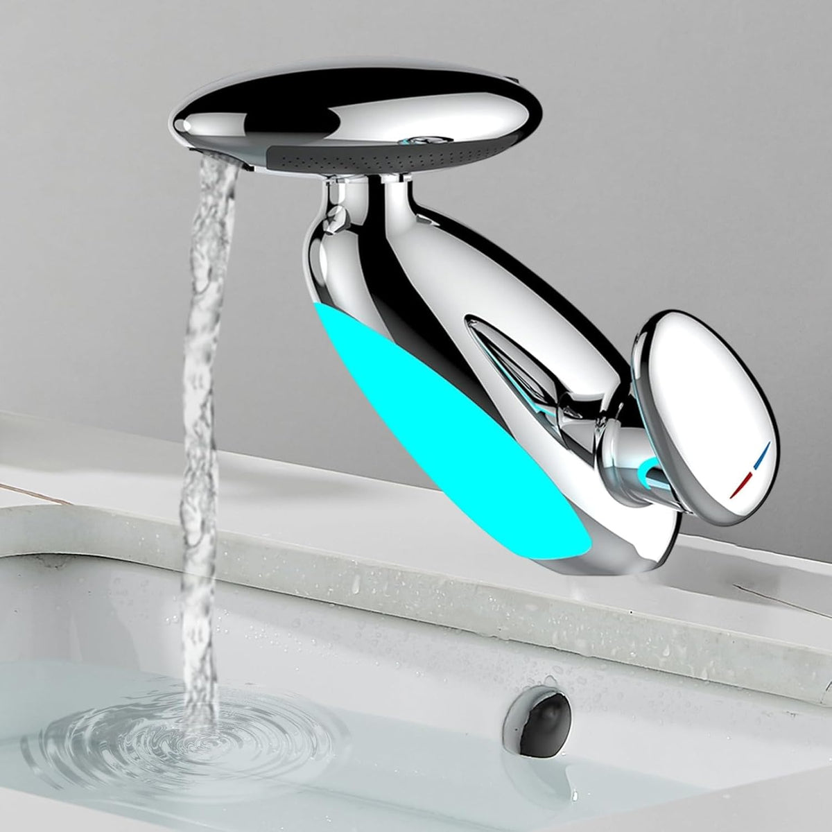 Baterie Chiuveta Baie Premium, 4 Tipuri de Jet, Cap Retractabil, Iluminare LED, Control Inteligent al Apei, Cartus Ceramic