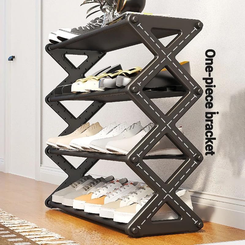 Suport depozitare și organizare pantofi, 4 rafturi, alb, metal și plastic, 58 cm