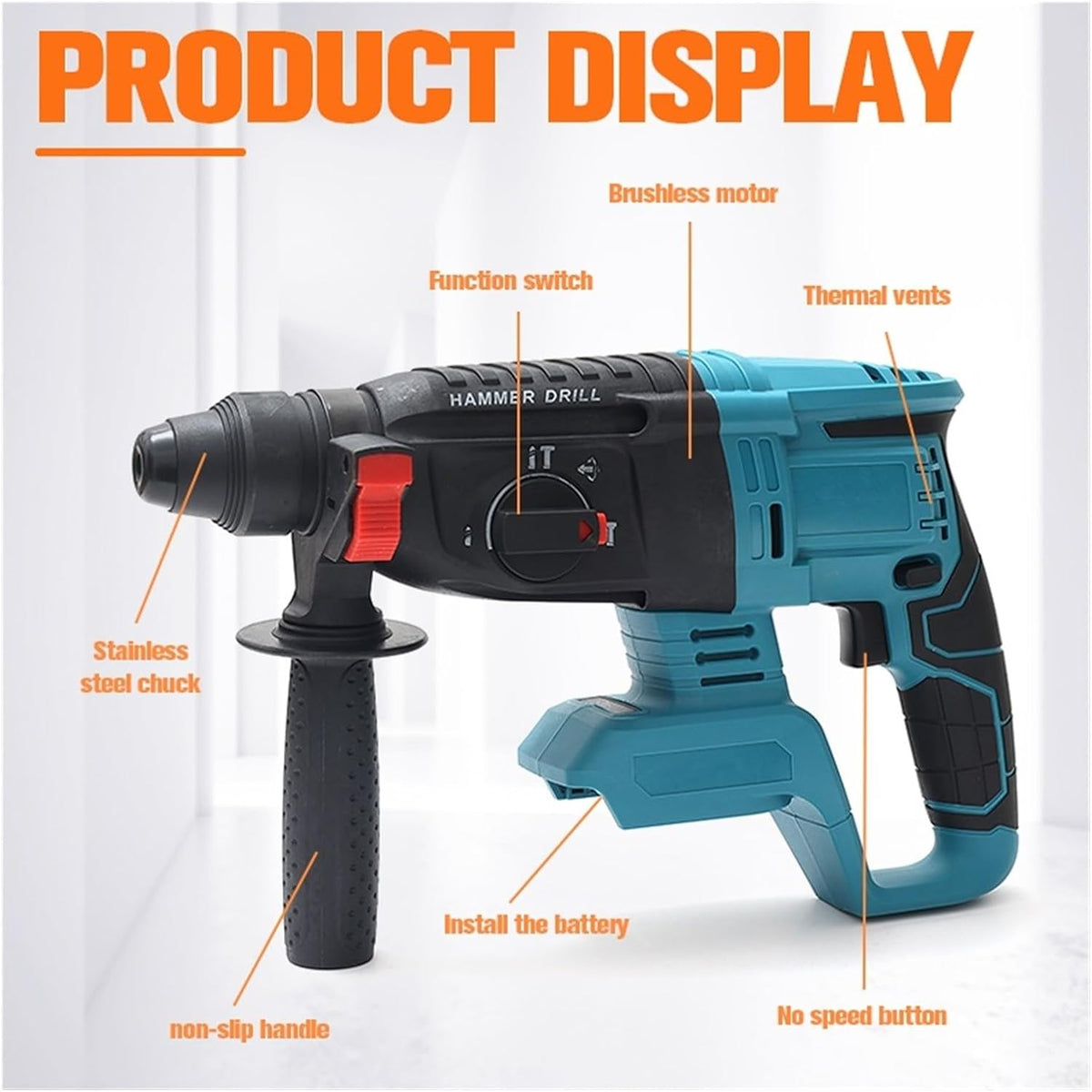 Bormasina cu Percutie Fara Fir Brushless 1850W, 2 Acumulatori 18V, 2580 rpm, Ciocan Rotopercutor SDS Plus