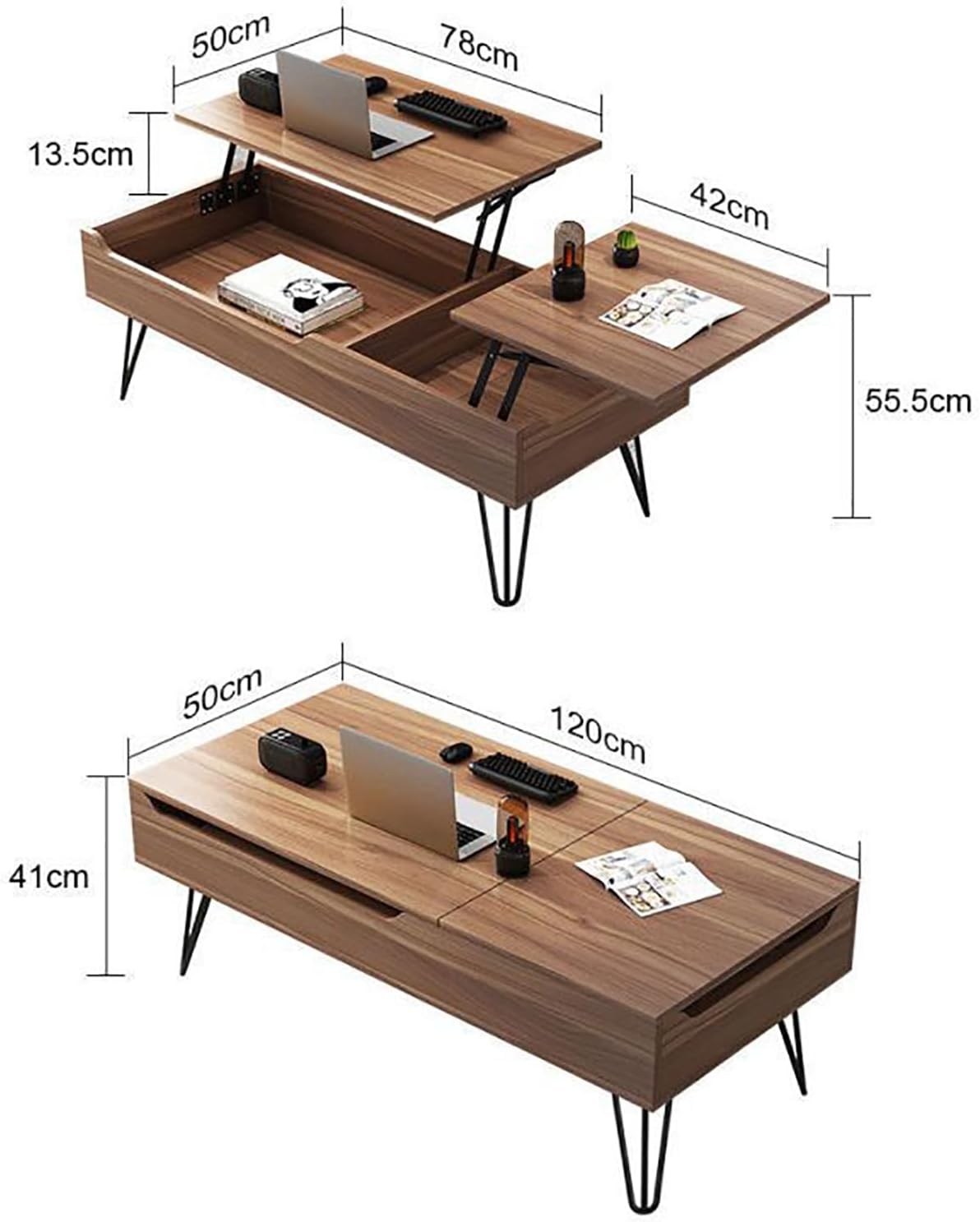 Masa de cafea inteligenta cu blat rabatabil Lift &amp; Lounge, 120x50x55 cm
