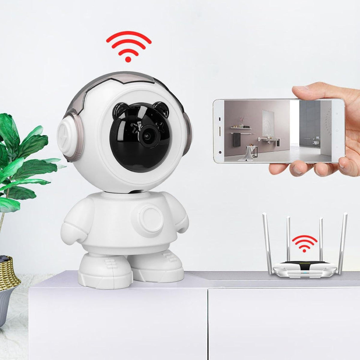 Camera Supraveghere Tip Robot, Wireless, 355° Rotatie, 1080P, Night Vision, Audio Bidirectional, Android/iOS