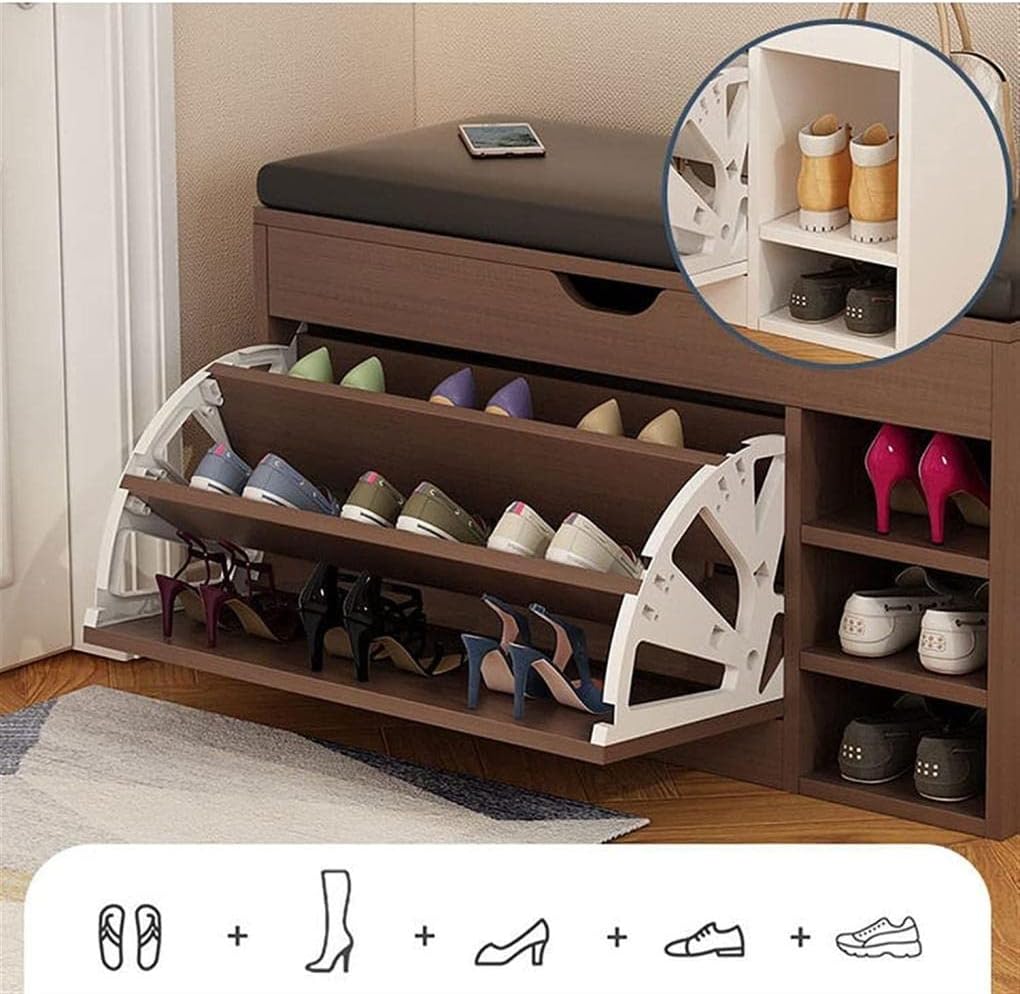 Dulap pentru pantofi tip bancheta, Alb/Maro