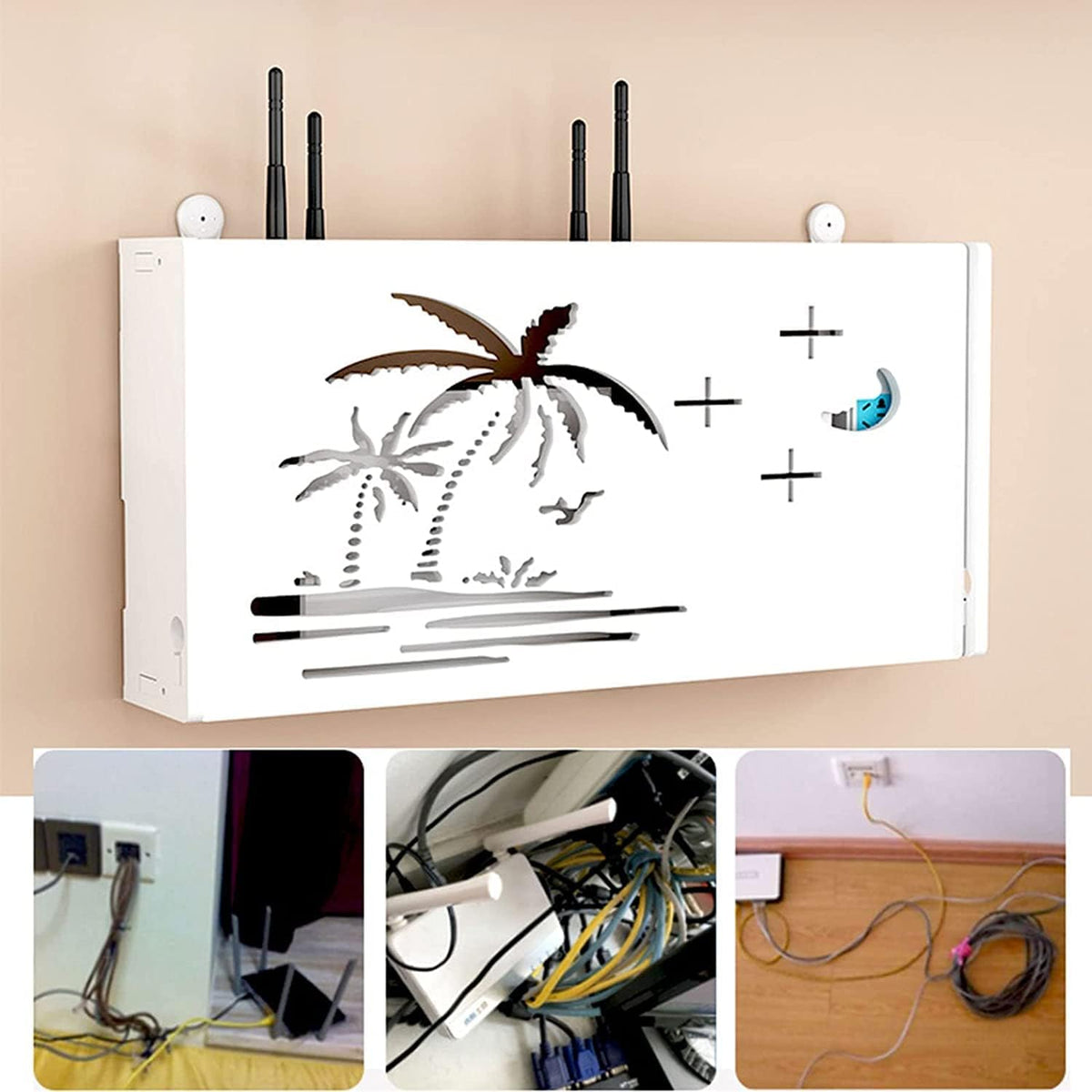 Suport router wireless pentru mascare fire si echipament WIFI, alb