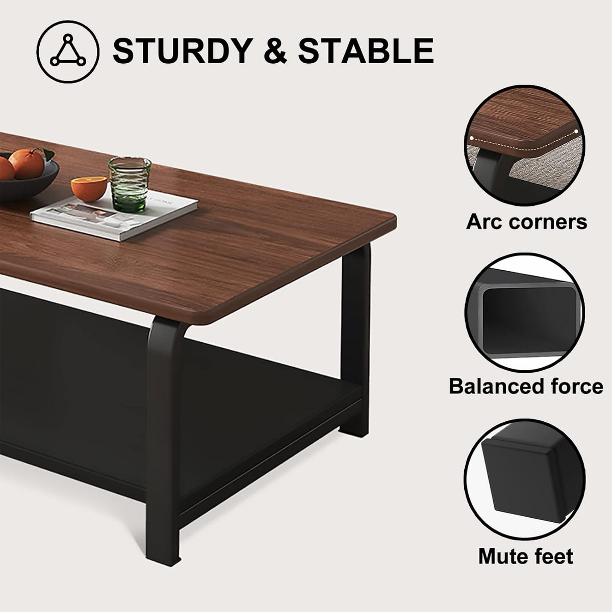 RESIGILAT - Masuta de cafea rustic-moderna, cu raft de depozitare, blat MDF, cadru metalic, 120x60x43cm