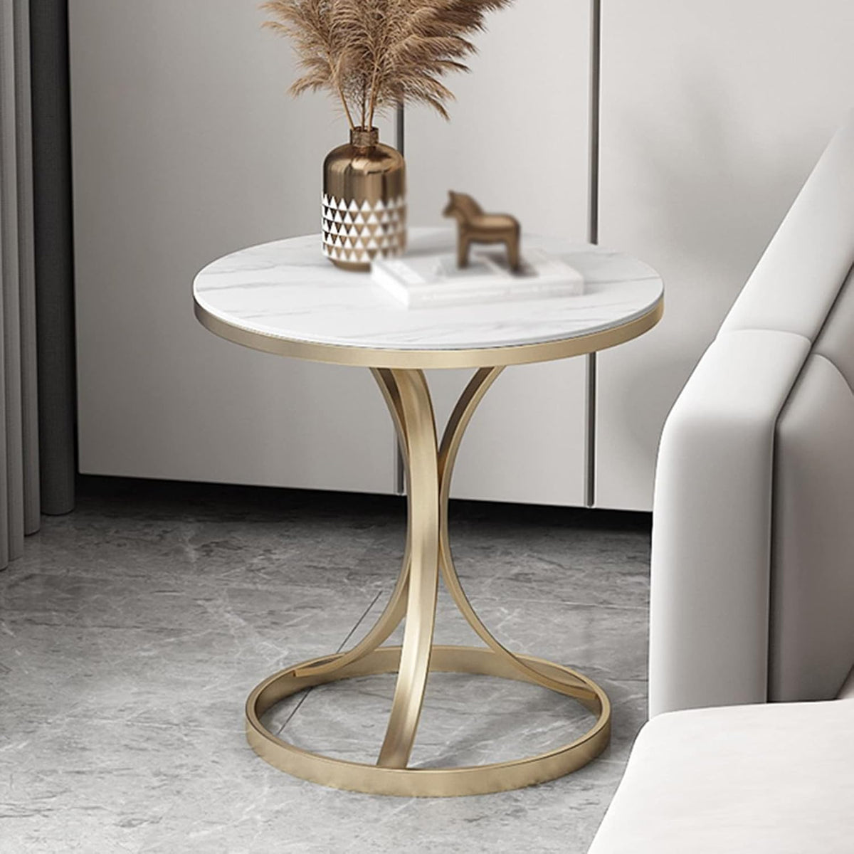 RESIGILAT - Masa Cafea Alb Auriu cu design minimalist si cadru metalic elegant 55 X 40 cm