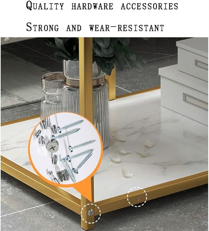 Masuta moderna cu blat tip marmura si cadru metalic  auriu – 3 nivele de depozitare 60 x 40 x 68 cm