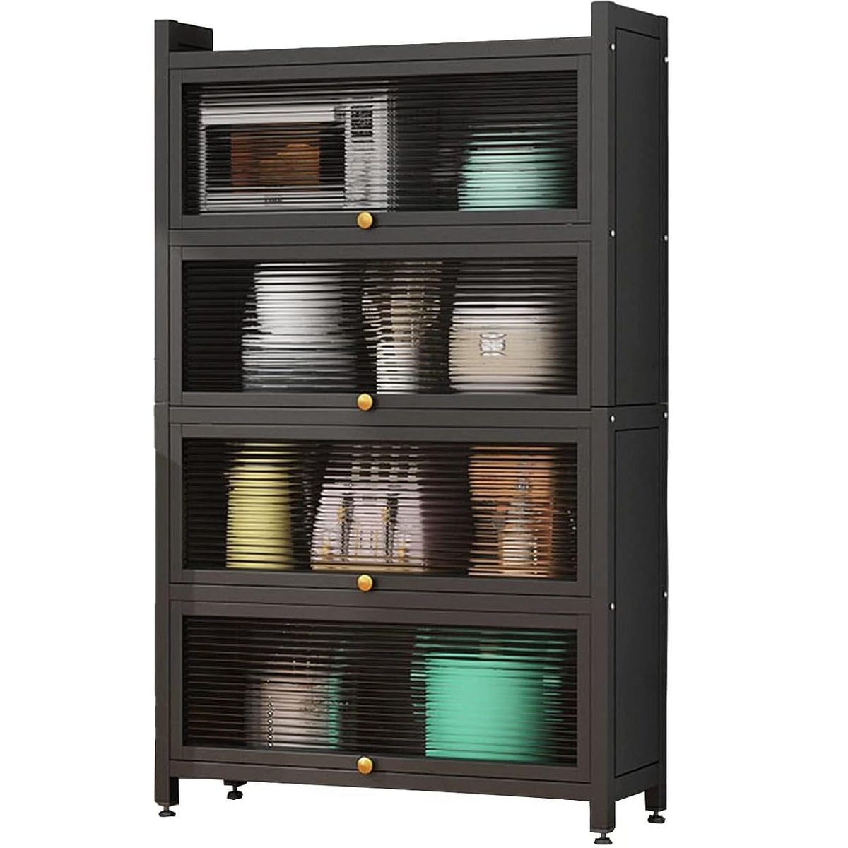 RESIGILAT - Dulap elegant pentru bucatarie, 4 rafturi, otel inoxidabil, usa cu geam cu deschidere verticala 80x32x144cm