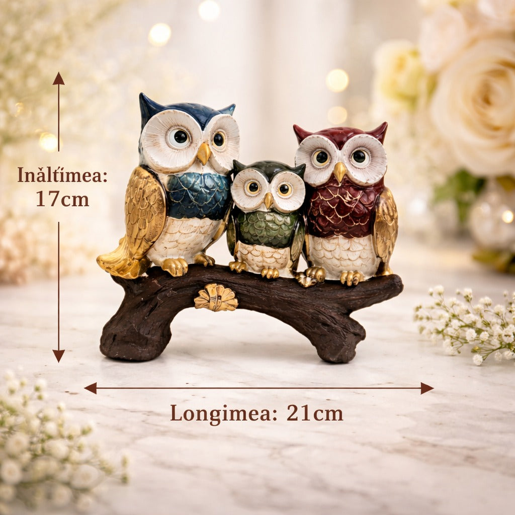 Decoratiune bufnite pe creanga, rasina, 21 x 17 cm