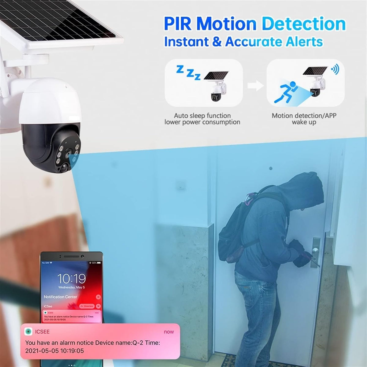 Camera de supraveghere wireless 5MP cu panou solar si rotire 355°, infrarosu, WiFi/4G