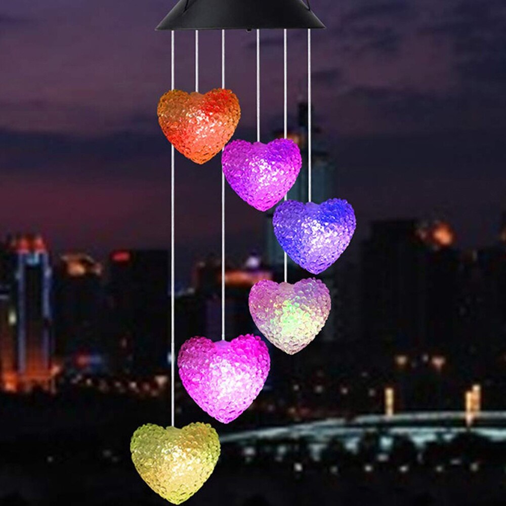 Lampa solara suspendata in forma de inimioare RGB IP65 Rezistenta Apa Decor Exterior - detaliu produs