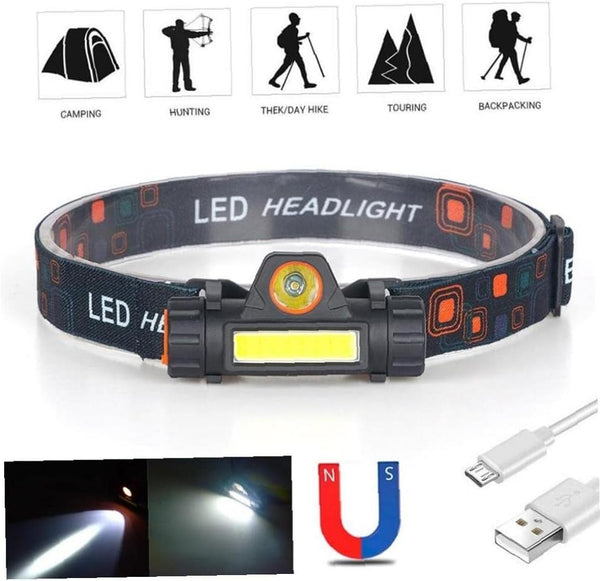 Lanterna frontală cu doua moduri de luminare, reincarcare USB, pentru camping, vânătoare, pescuit