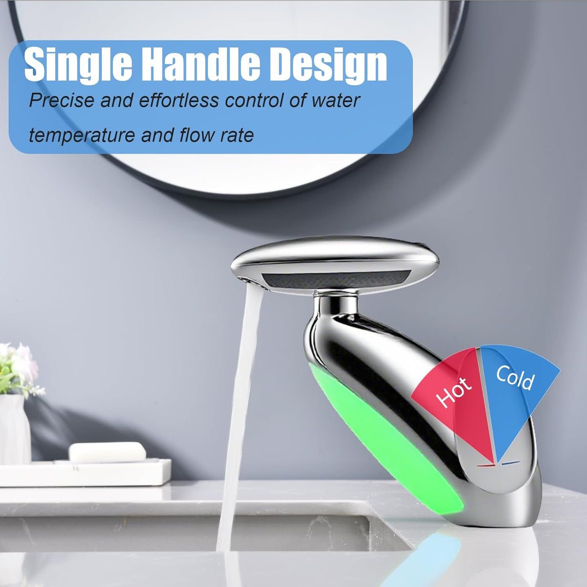 Baterie Chiuveta Baie Premium, 4 Tipuri de Jet, Cap Retractabil, Iluminare LED, Control Inteligent al Apei, Cartus Ceramic