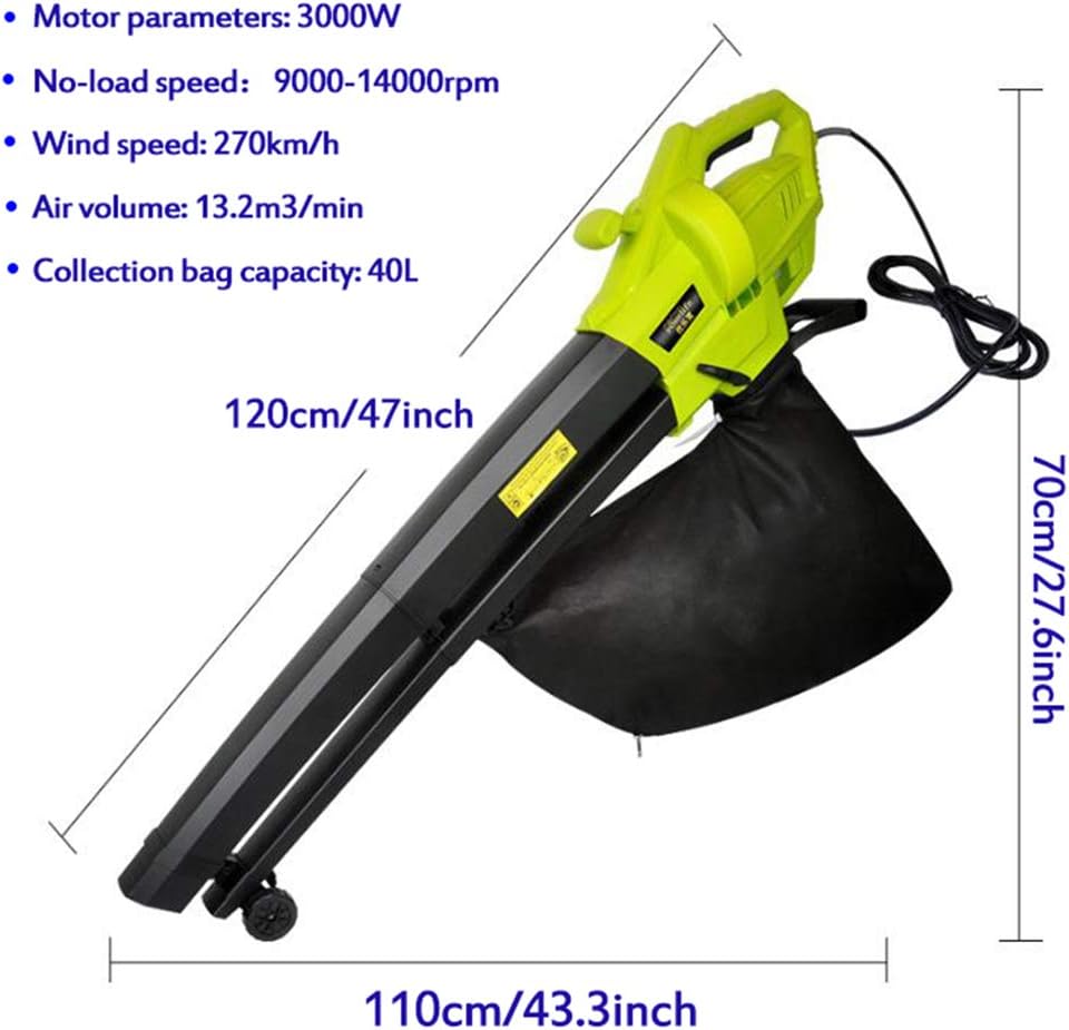 Suflanta/aspirator frunze, 3000W, 270 km/h viteza aer, 13.2 mx/min debit aer, 45L sac colector