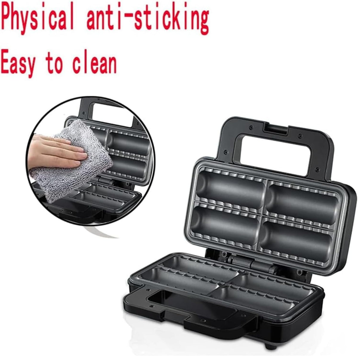 Aparat electric pentru 4 rulouri cu carnati sau placinte umplute in acelasi timp, RAF R529, 800 W, negru