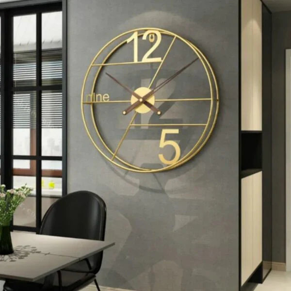 Ceas de perete 60 cm, metal auriu, design elegant, decor lux pentru living, mecanism silentios