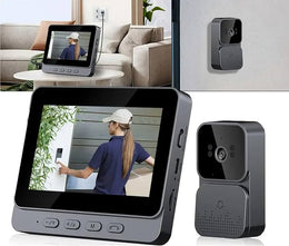 Sonerie video inteligenta Wireless, Ecran IPS 4.3 inch, Night Vision, Senzor IR, Interfon Video HD, 8MP, comunicare bidirectionala, unghi de vizualizare 170°, baterii incorporate, Negru