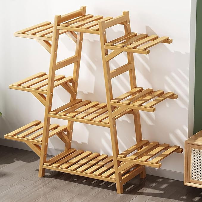 Raft pentru Plante din Lemn Bambus 5 Niveluri 100x50x150cm Suport Ghiveci - detaliu produs