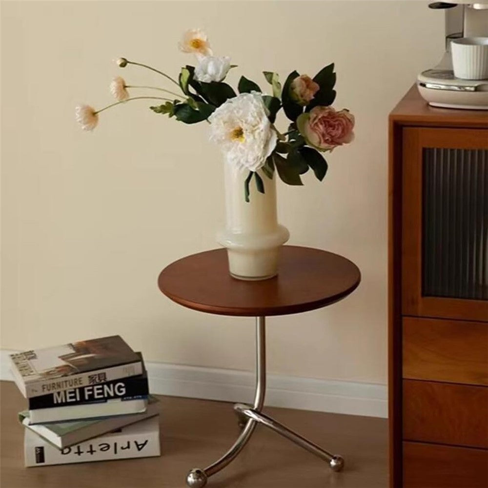 Masuta laterala moderna cu blat rotund si picioare metalice cromate – Design elegant pentru living 40 x 40 x 51 cm