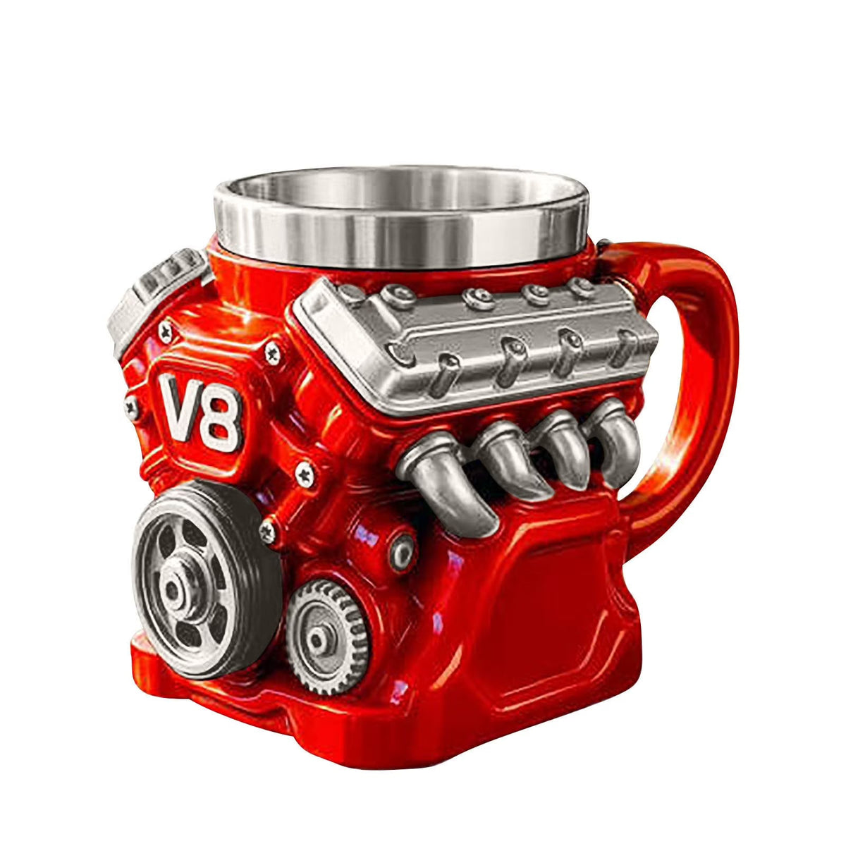 Cana V8 Engine 200 ml din otel inoxidabil cu design motor 3D mecanic