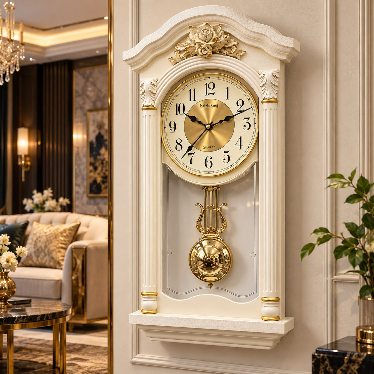 Ceas de Perete Premium cu Pendul și Funcție Muzicală – 50 × 27 cm - detaliu produs