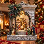 Decorațiune de Crăciun Premium cu Nașterea Domnului, Magii, Iluminare și Efect de Ninsoare în Mișcare – 26 × 18 × 10 cm