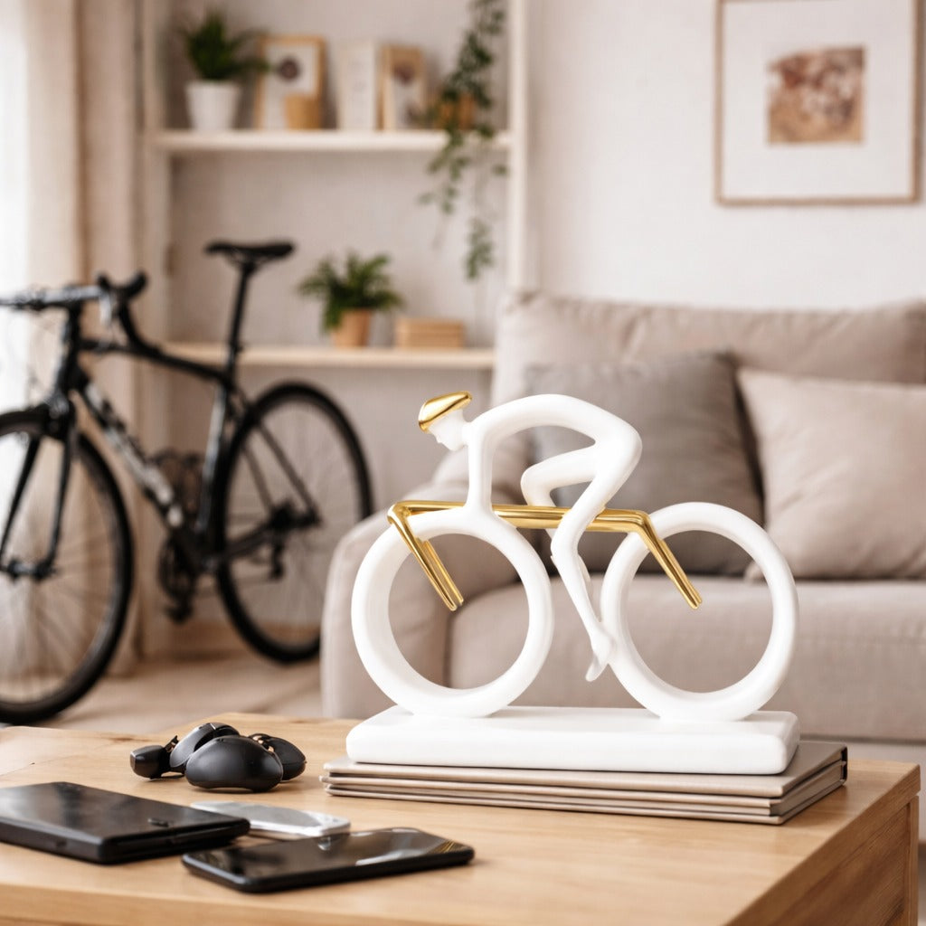 Statueta decorativa Ciclist modern din rasina 20 x 5.5 x 15 cm design premium minimalist