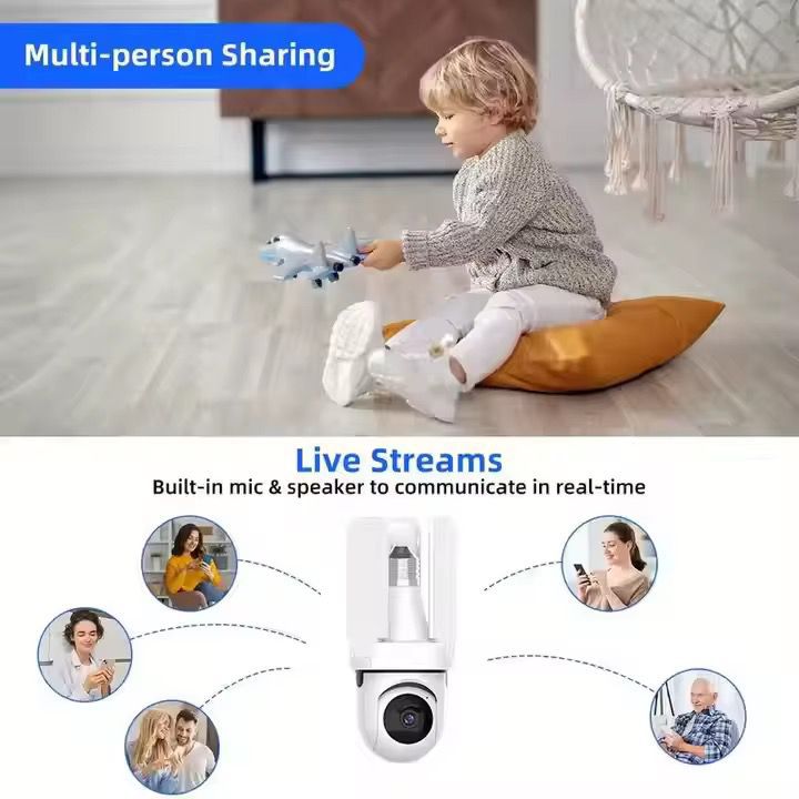 Camera de supraveghere tip bec E27, 4MP HD, WiFi/4G, PTZ 360, audio bidirectional, night vision