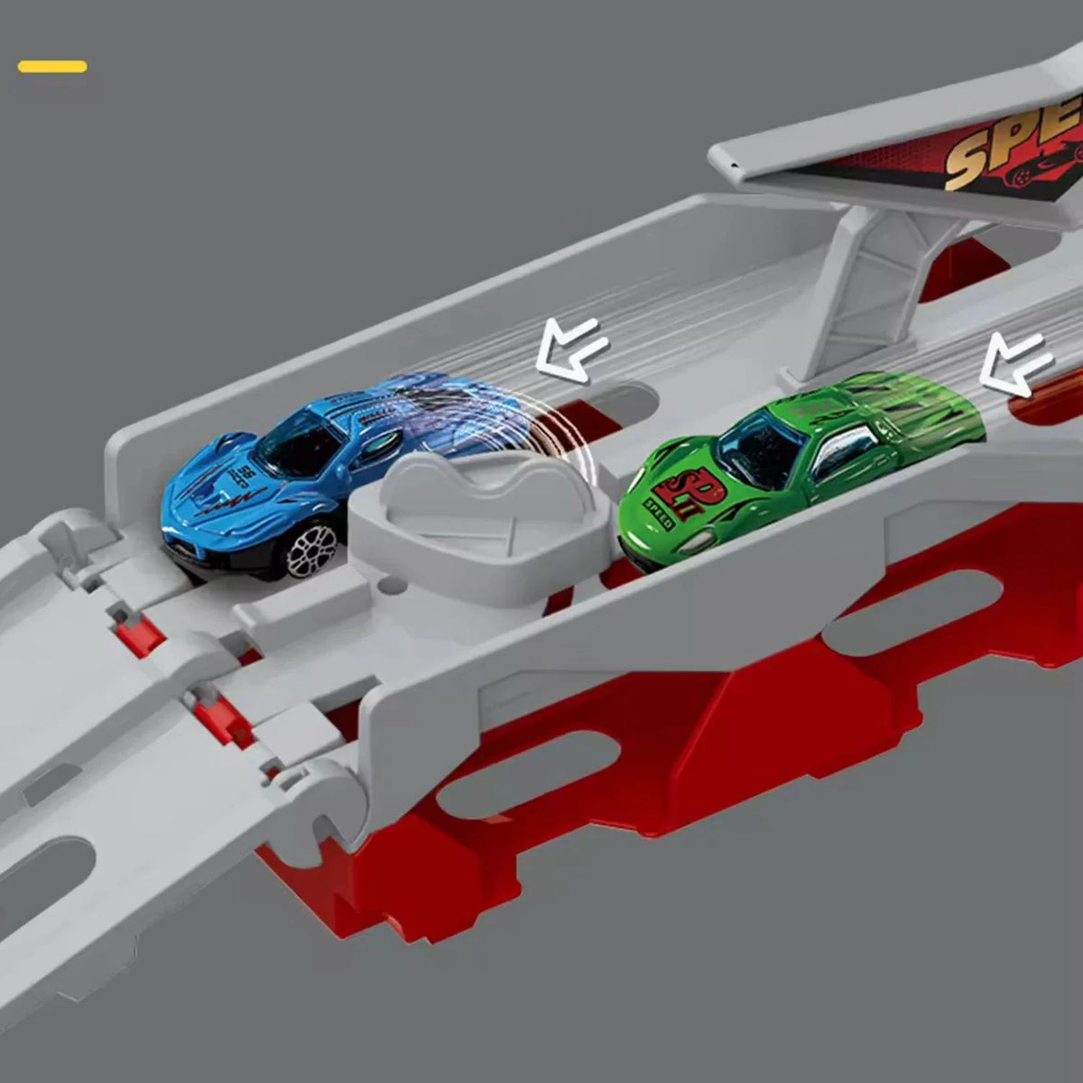 Jucarie Set Camion Trailer pentru Transport Masinute de curse, Tir cu 6 Masini Incluse pentru Copii de 3,4,5,6 ani, Catapultare Vehicule, Platforma si Pista de curse, Prelungire 2.0m