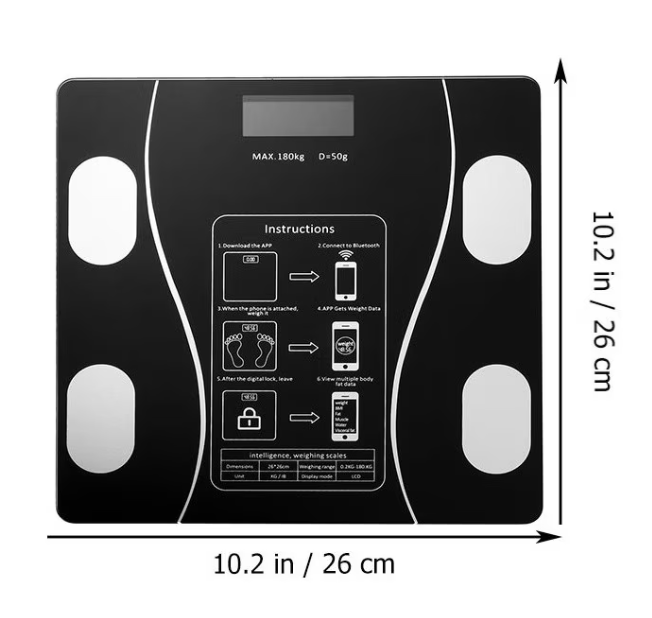 Cantar corporal cu ecran digital Iluminat, aplicatie smart, compatibil android/Ios, conectare bluetooth, termometru, 180 Kg Max