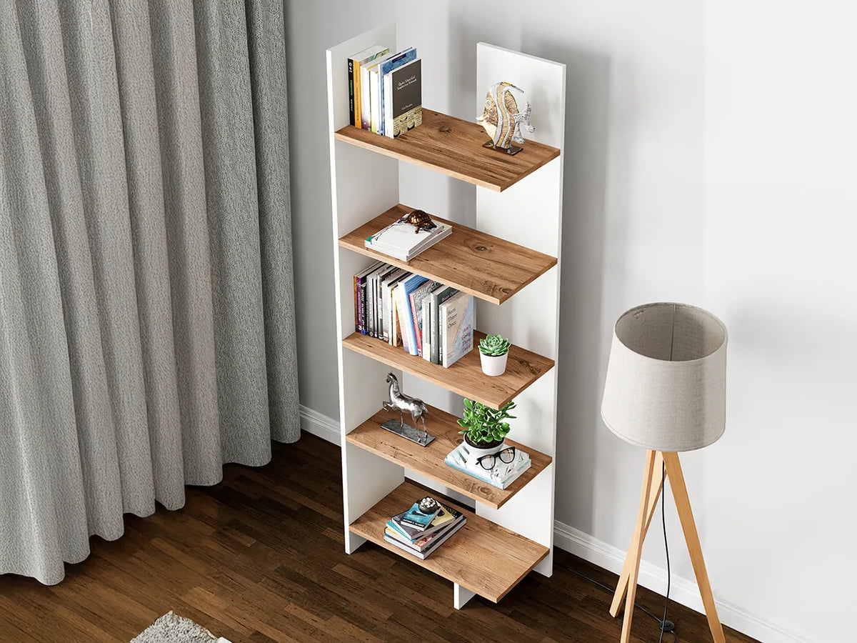 Raft Biblioteca Asimetric 5 Polite MDF Negru Decorativ Perete - detaliu produs