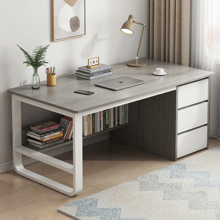 Birou minimalist alb cu rafturi - 160x60x73 cm, ideal pentru spații mici, lucru și studiu - detaliu produs