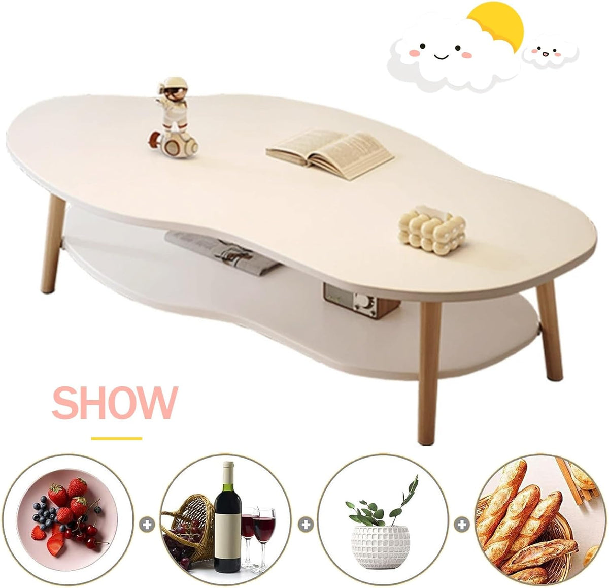 Masa de Cafea in Forma de Nor Cloud Table 2 Nivele 100cm Alb Design Modern - detaliu produs
