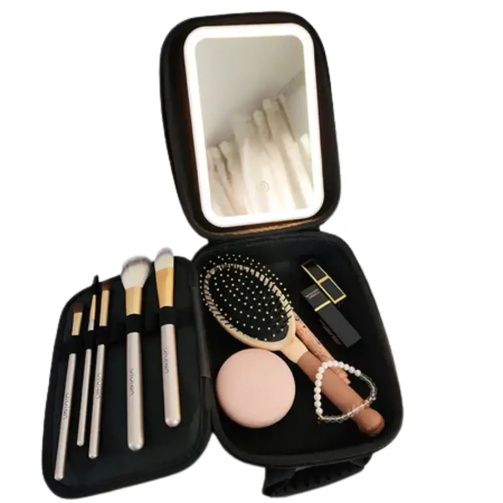 Geanta cosmetica cu oglinda LED, compacta pentru calatorii, 23x13x8 cm,