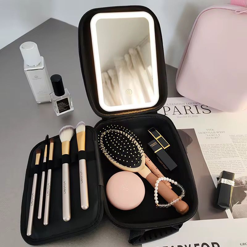 Geanta cosmetica cu oglinda LED, compacta pentru calatorii, 23x13x8 cm,