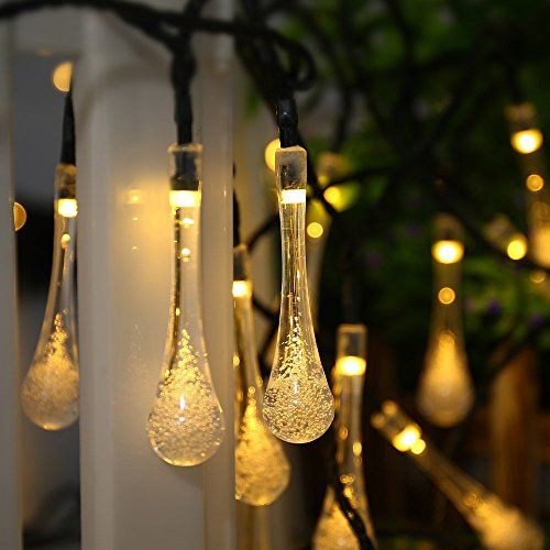 Instalatie LED solara, globuri picatura cristal, 10m, 30 LED, lumina galbena