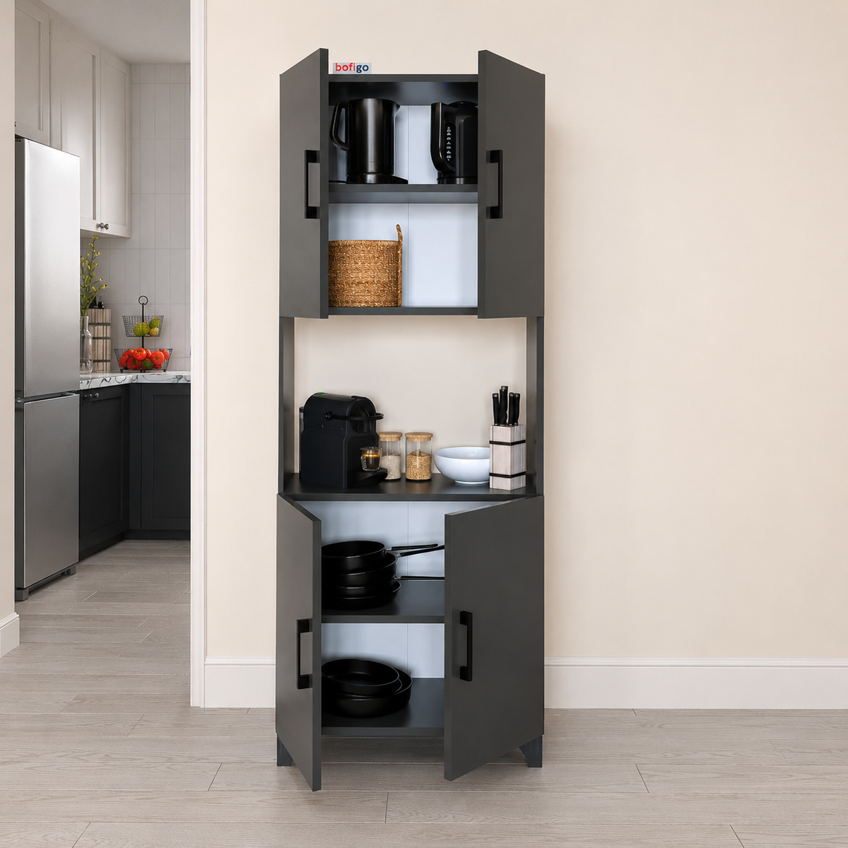 Dulap multifunctional pentru bucatarie, suport pentru cuptor cu microunde, 60 x 33,8 x 153,6 cm