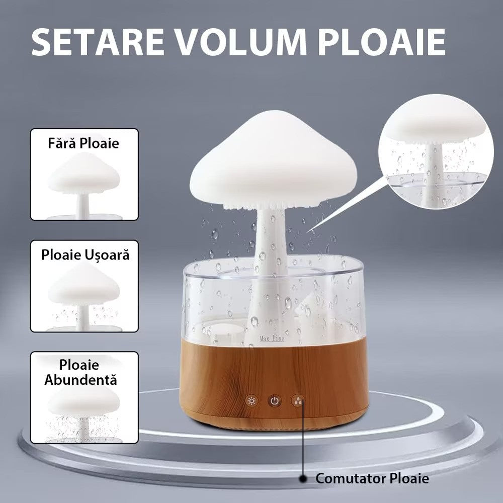 RESIGILAT - Umidificator in forma de norisor, picaturi de ploaie, lemn / plastic