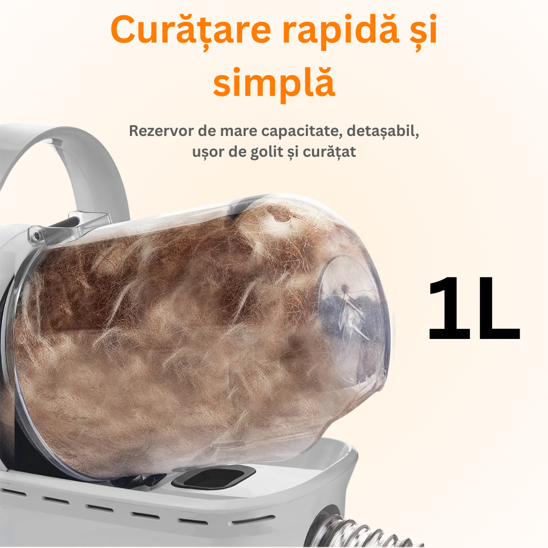 RESIGILAT - Masina de tuns animale 5 in 1 cu Aspirator integrat – Caini si Pisici, 6 dimensiuni de tuns, zgomot redus, Alb