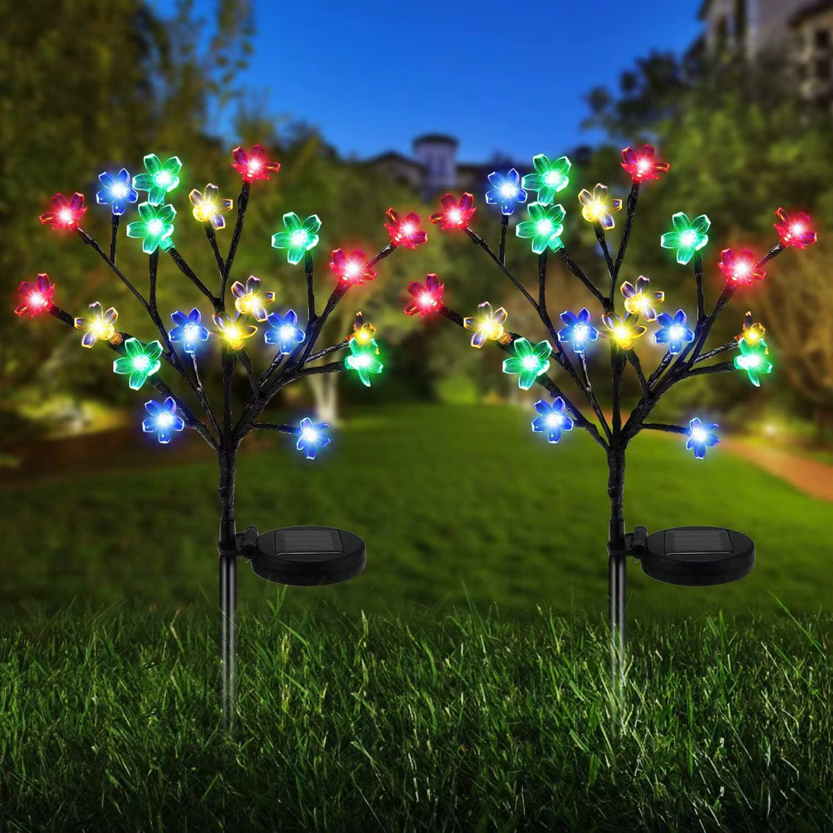Set 2 Lampi Solare Decorative Ramura cu Flori LED 65cm IP66 Iluminare Calda/multicolor Automata