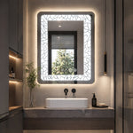 Oglinda LED 60x80 cm cu margini decorative iluminare 3 culori touch antiaburire ceas digital