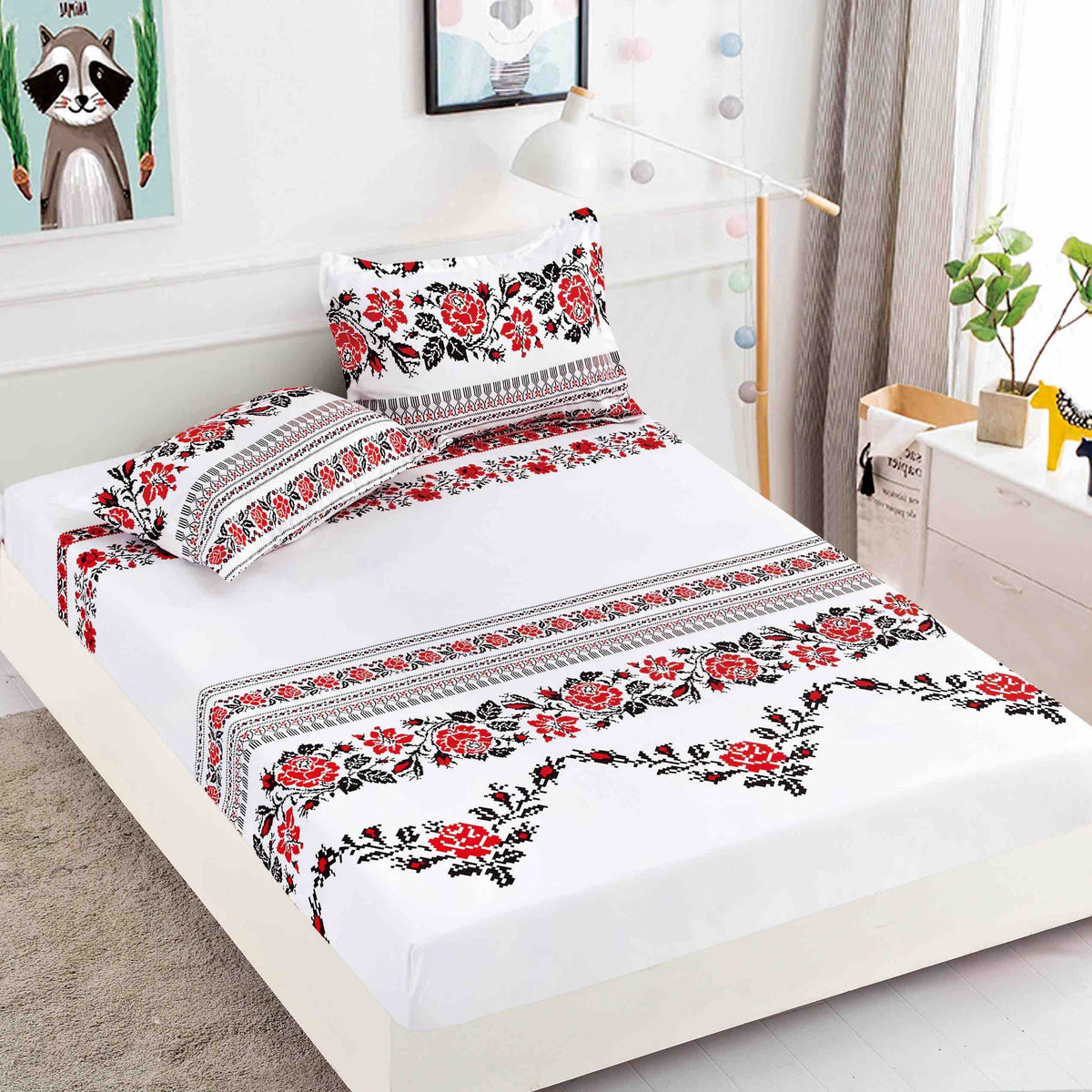 Huse de Pat 180x200 cm Bumbac 100% Alb Crem Gri Negru Protectie Completa - detaliu produs