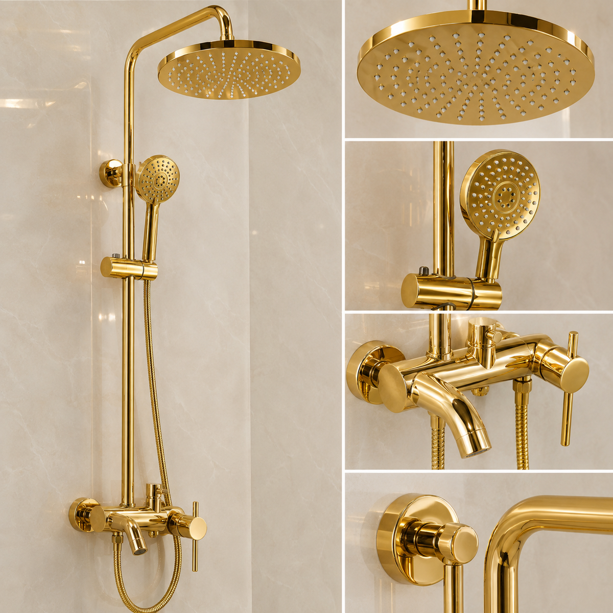 Coloana Dus Premium Gold Efect Ploaie 3 Functii Baterie Monocomanda Perete