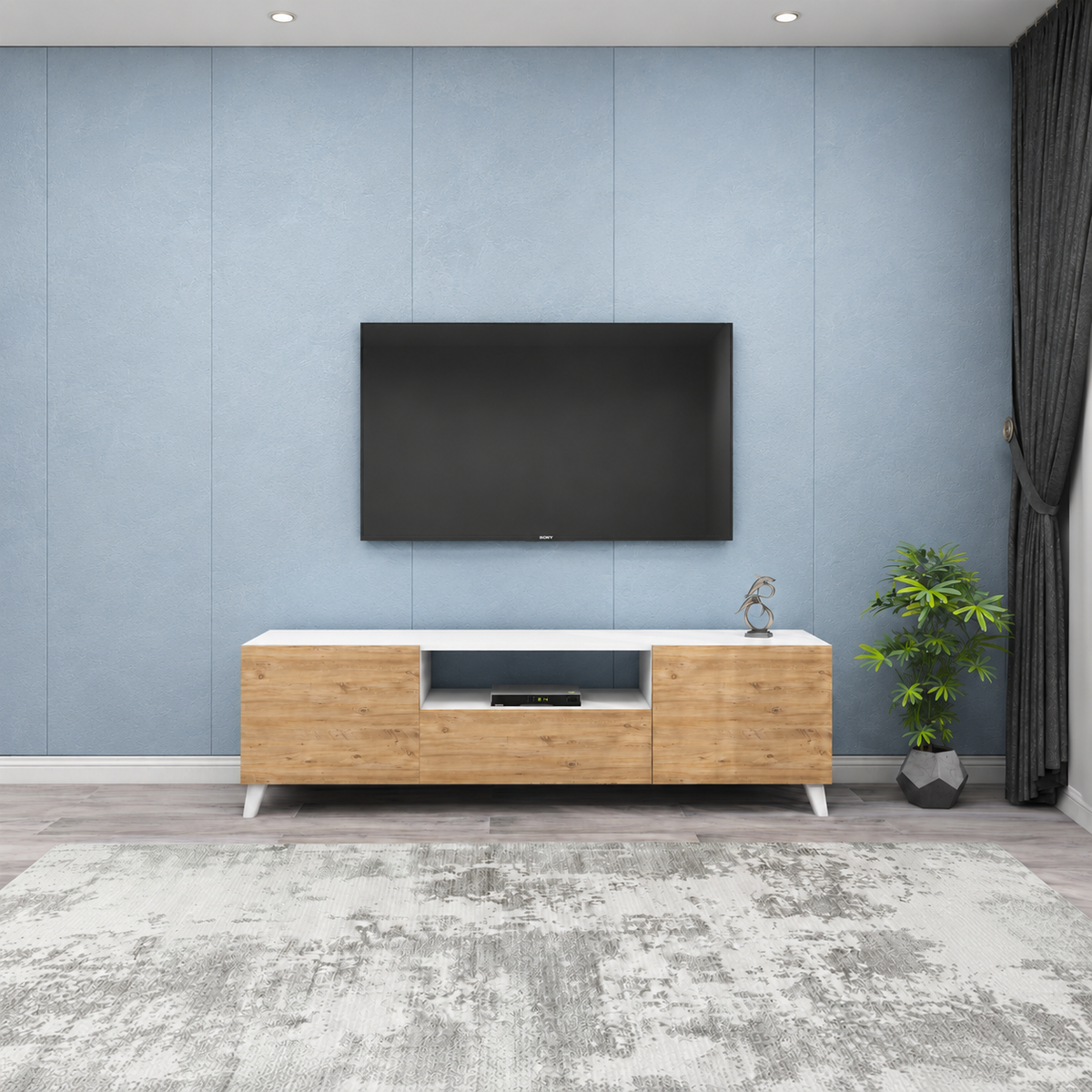 Comoda TV 140x30x46 cm, cu picioare inalte 12 cm, pentru living