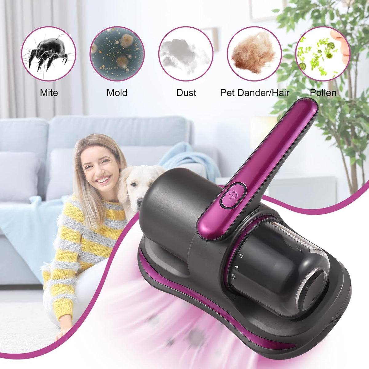 RESIGILAT - Aspirator portabil Antiacarieni si Praf cu acumulator, 50 W, tehnologie UV-C